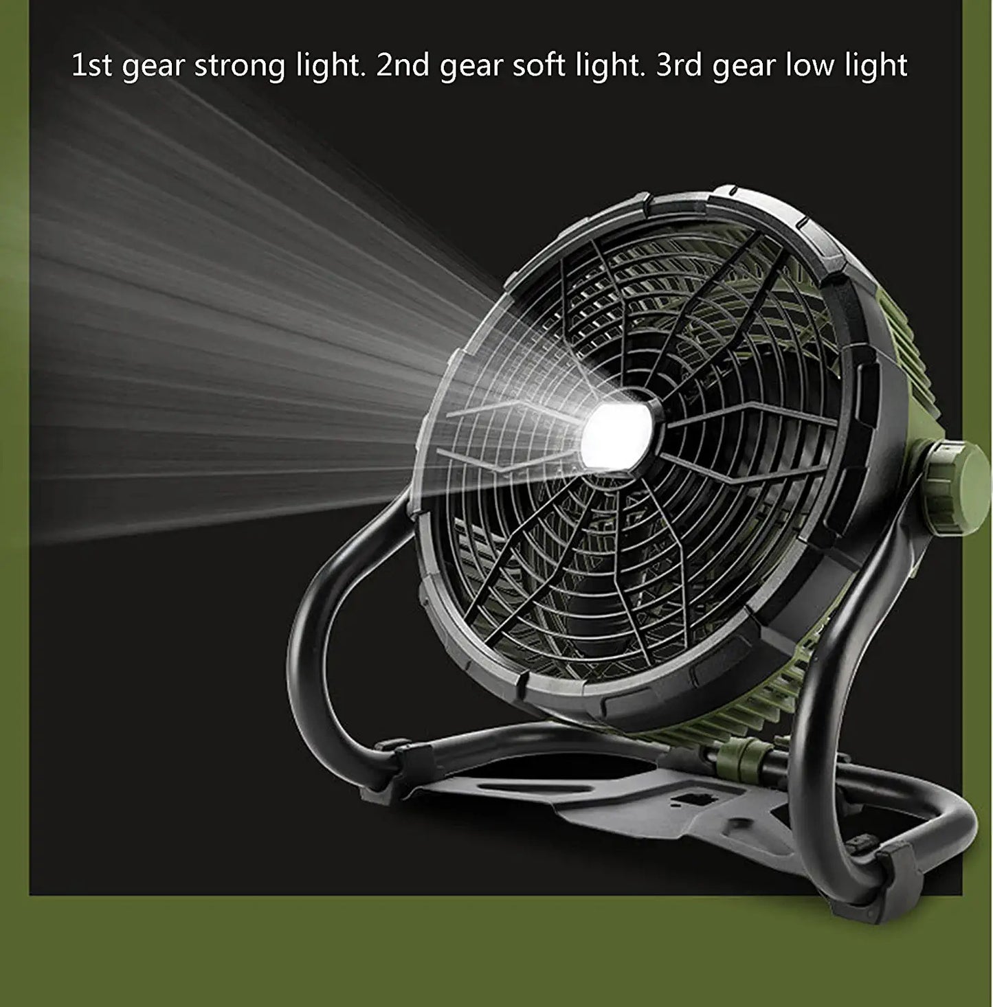 12V Camping Fan With LED Lights Exterior Large Cooling Desk Fans With 5200Ah Battery For Tourism Emergency Outages