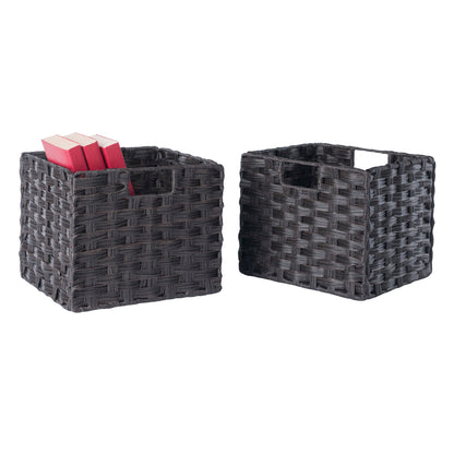 Melanie Foldable Woven Fiber Basket Set, Storage Basket, Chocolate,2 pack