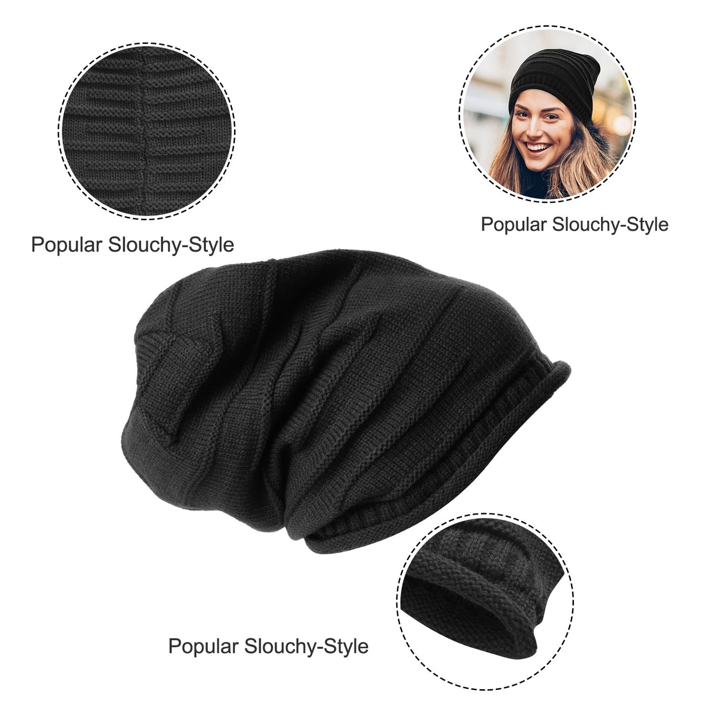 Unisex Knit Beanie Hat Winter Warm Hat Slouchy Baggy Hats Skull Cap 5 Colors