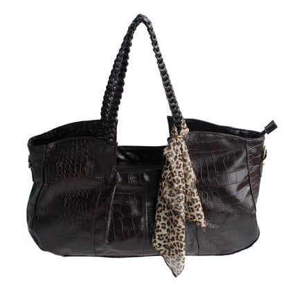 [Charm Beauty] Coffee Leatherette Double Handle Handbag Shoulder Bag Satchel Bag w/A scarf