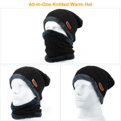 Winter Beanie Hat Scarf Set Unisex Warm Knitting Skull Cap Neck Warmer