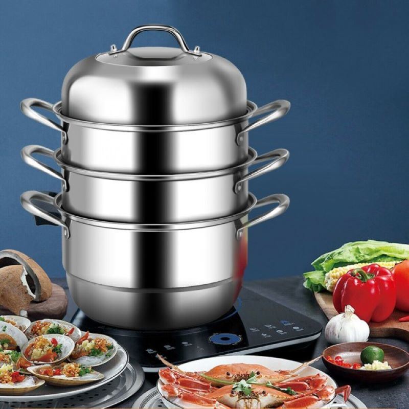 Kitchen Supplise 3 Tier Stainless Steel Saucepot Steamer Cookware Pot