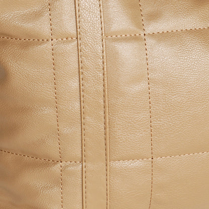 [Lasting Charm] Stylish Khaki Double Handle Leatherette Satchel Bag Handbag Purse