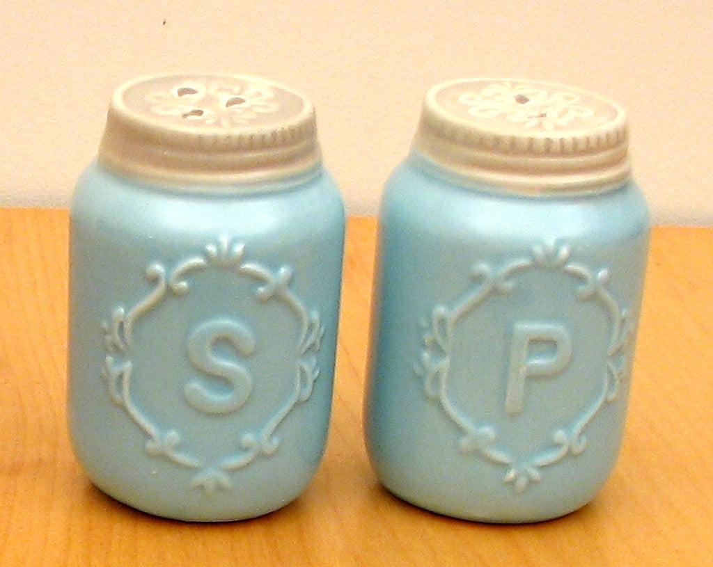 Blue Ceramic Mason Jar S/P