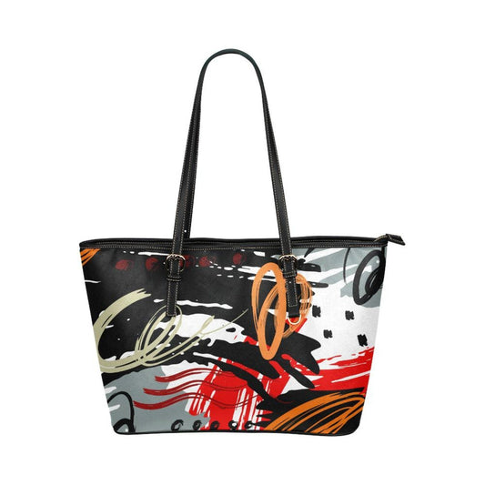 Black, Red, And Gray Abstract Style Leather Tote Bag