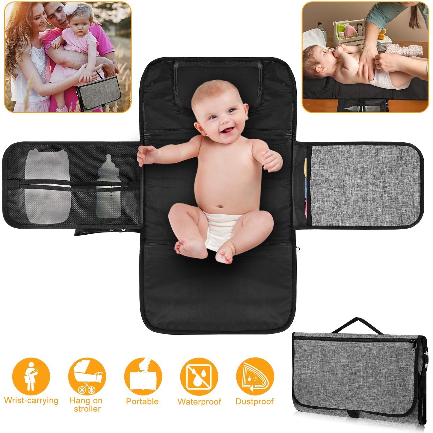 Portable Changing Pad Foldable Diaper Changing Pad Kit Waterproof Wipeable Changing Mat