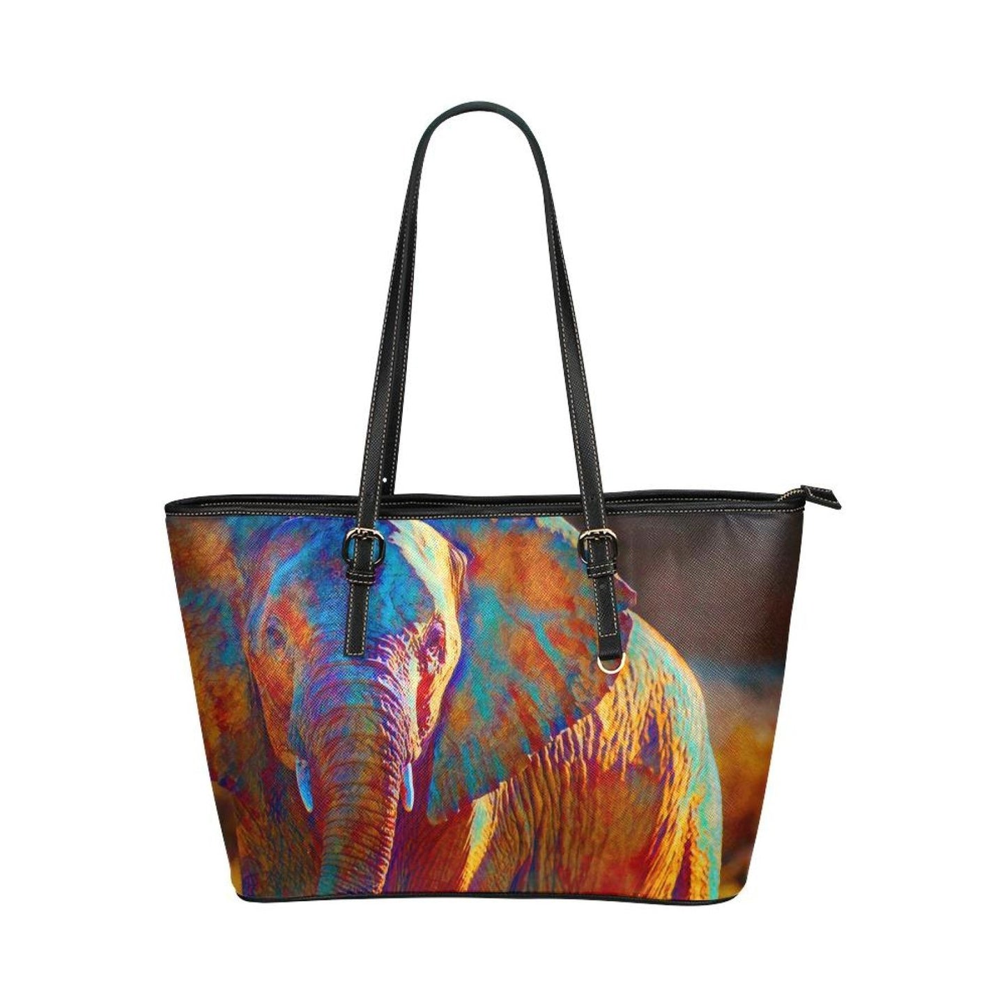 Designer Tote Bags, Colorful Elephant Art Leather Bag