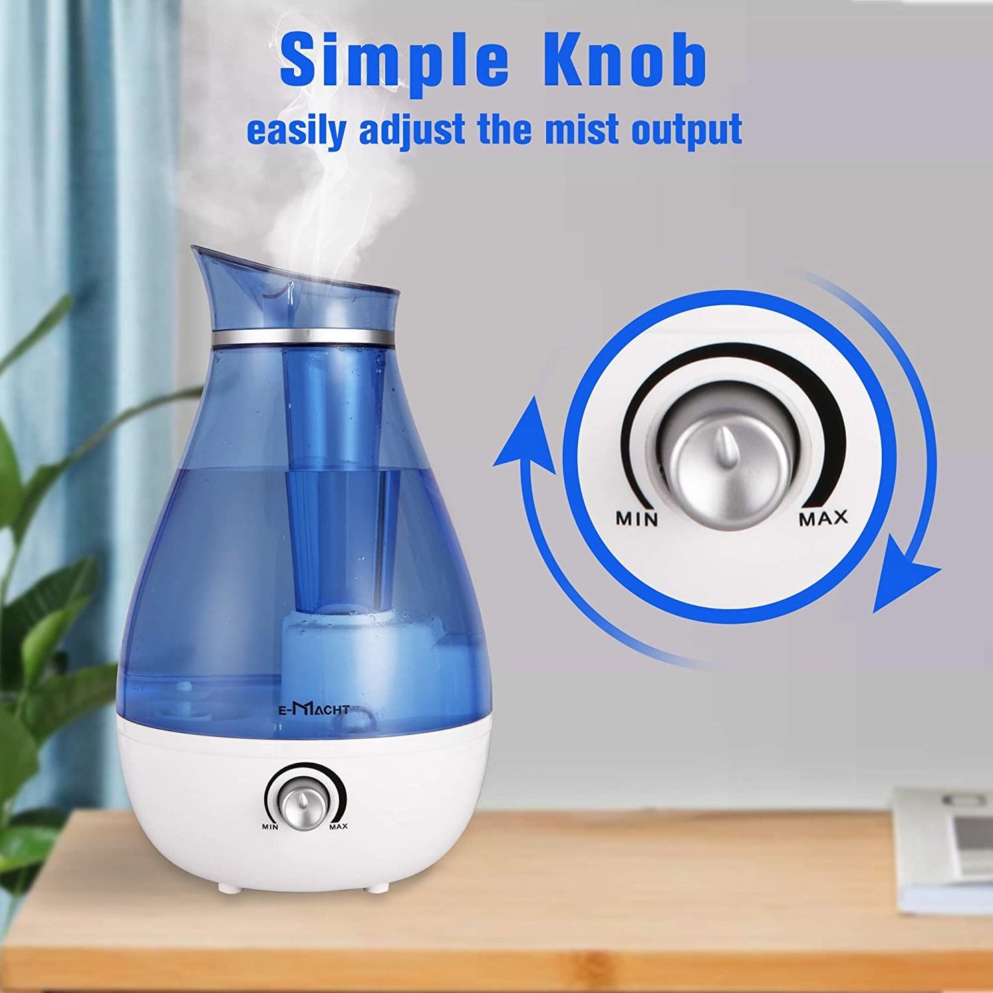 Bosonshop Humidifiers for Bedroom Quiet Ultrasonic Cool Mist Humidifier 2.5L with Auto Shut-Off, Night Light and Adjustable Mist Output, Less Than 30dB, Blue