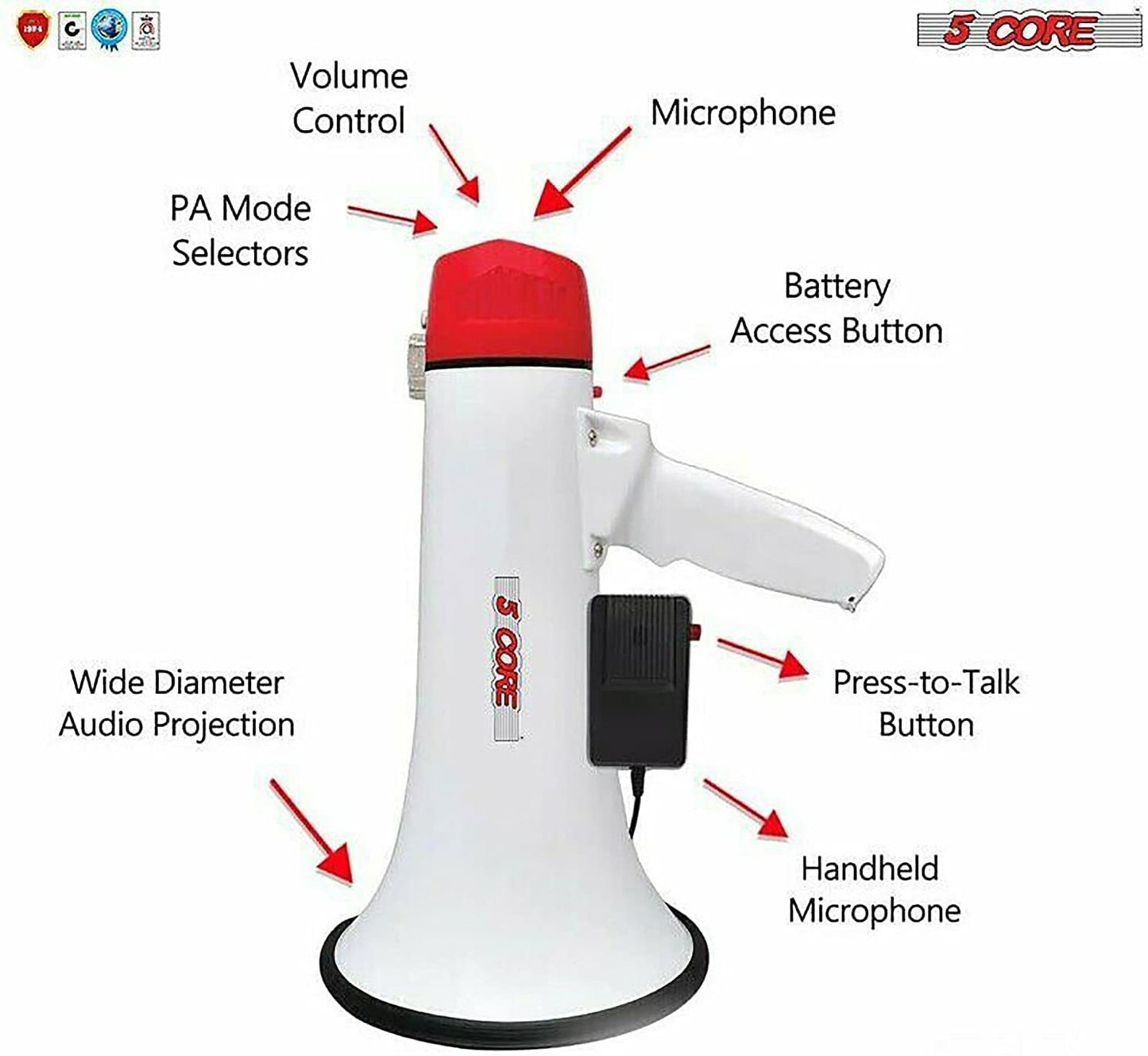 Megaphone Handheld Bullhorn Cheer Loudspeaker Bull Horn Speaker Megaphono Siren Sling Strap Portable 5Core 20RF