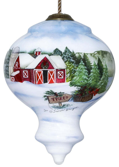 Christmas Tree Farm Hand Painted Glass Hanging Ornament