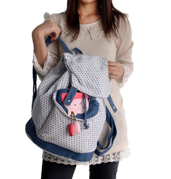 [Lovely Doll] 100% Cotton Fabric Art School Backpack / Outdoor Backpack