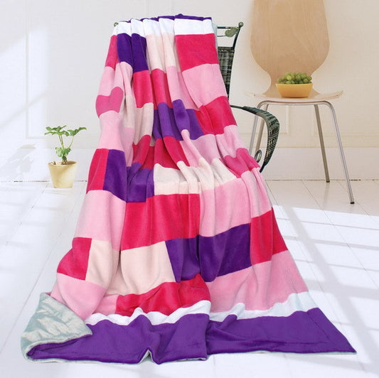 Onitiva - [Purple Mood] Soft Coral Fleece Patchwork Throw Blanket (59 by 78.7 inches)
