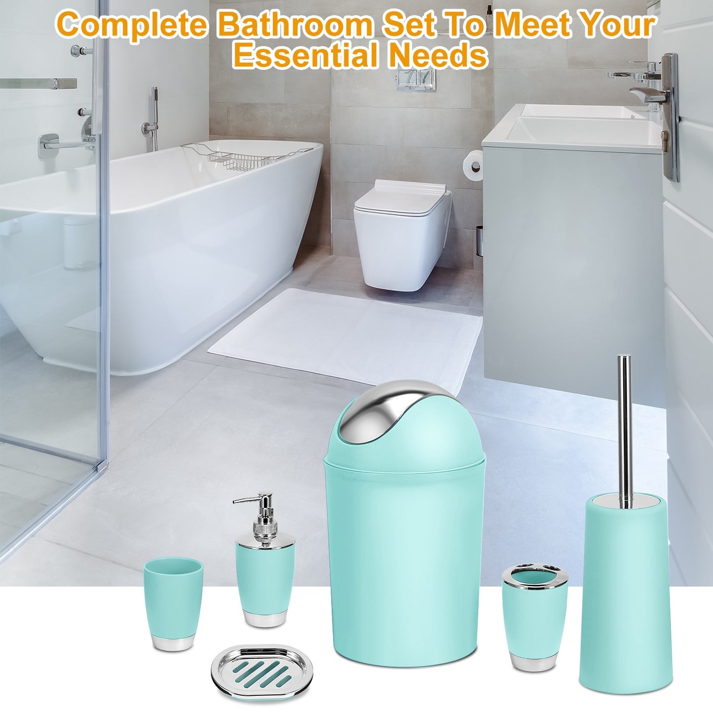 Bathroom Accessories Set 6 Pcs Bathroom Set Ensemble Complete Soap Dispenser Toothbrush Holder