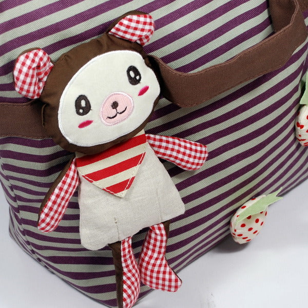 [Rabbit & Cherry] 100% Cotton Canvas Shoulder Tote Bag / Shopper Bag