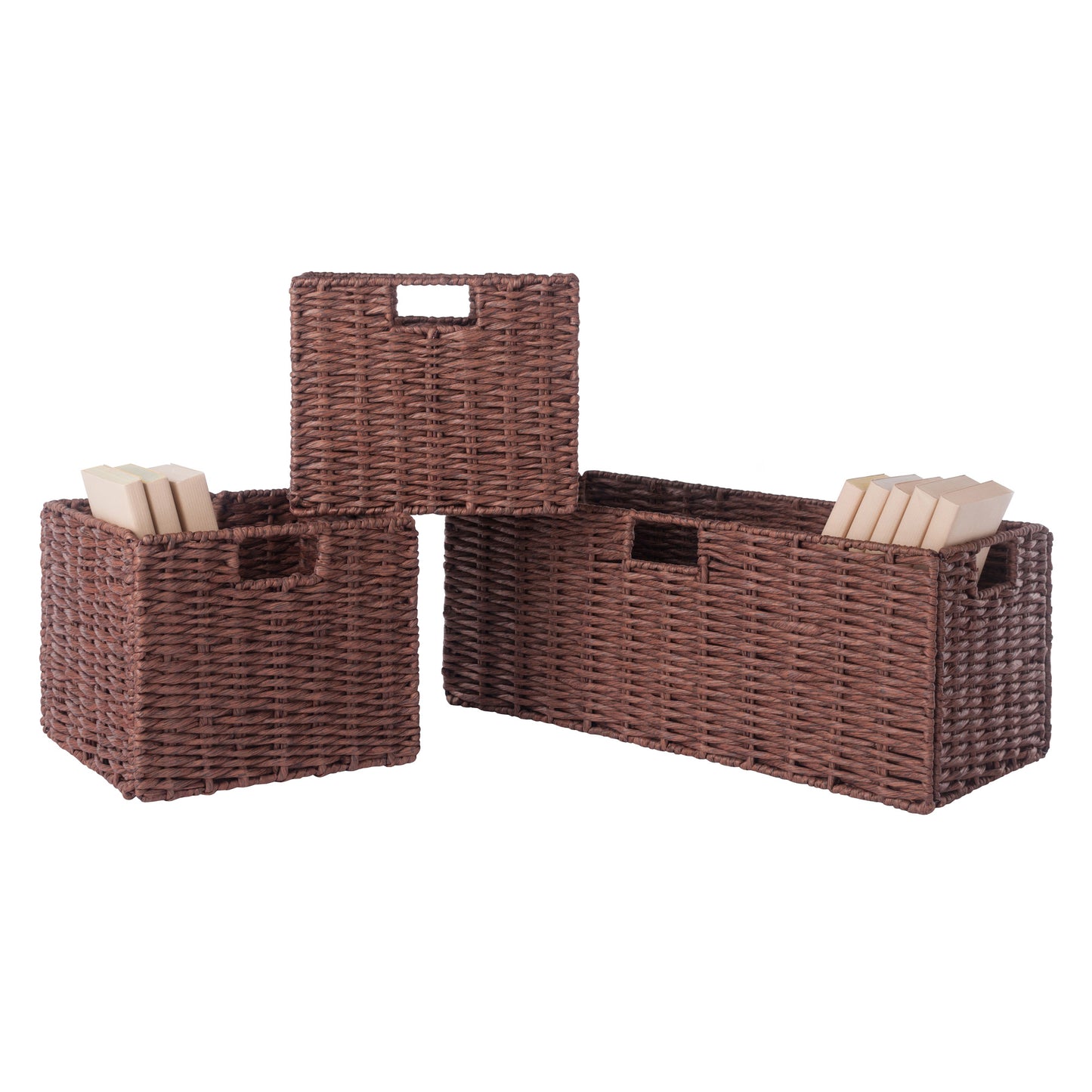 Tessa 3-Pc Woven Rope Basket Set, Foldable, Walnut