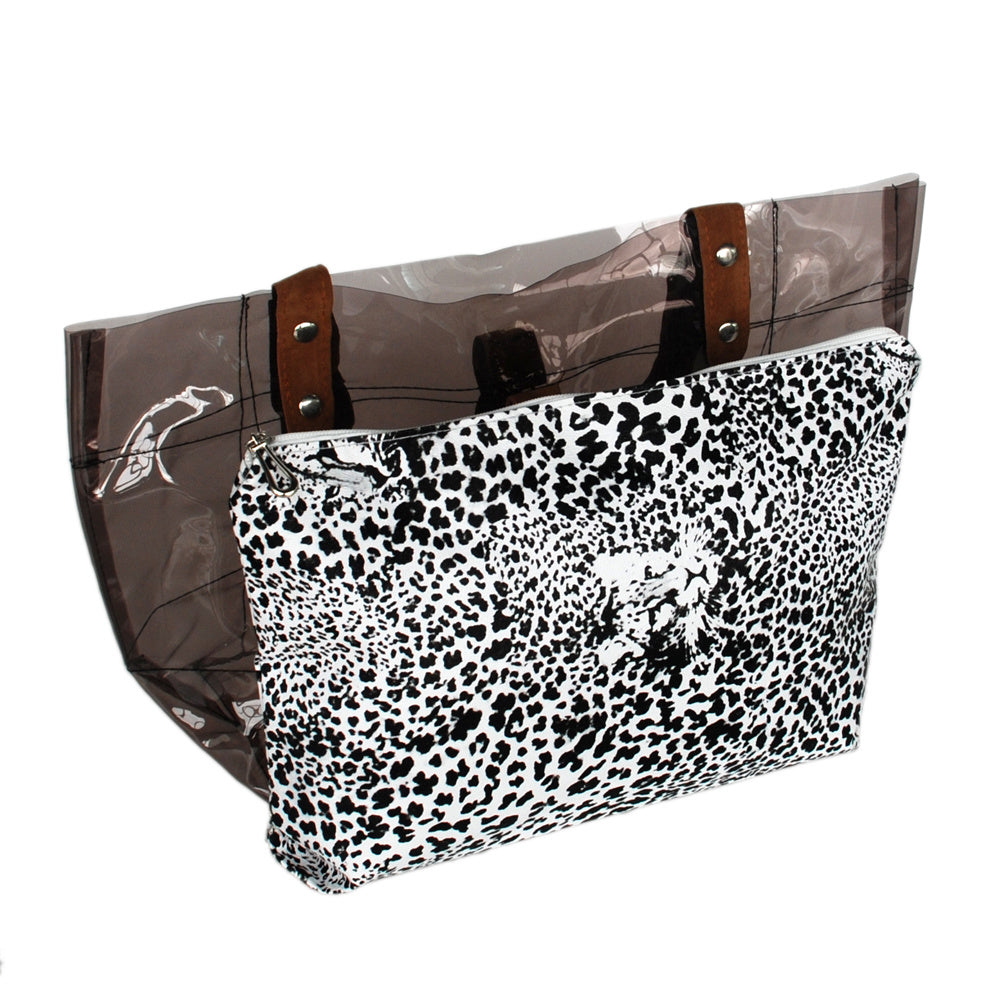 [Lucky Gray] Leopard Double Handle Leatherette Satchel Bag Handbag Purse Casual Styling