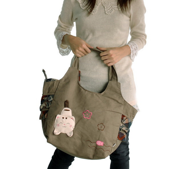 [Pretty Cat] 100% Cotton Canvas Shoulder Bag / Swingpack / Travel Bag