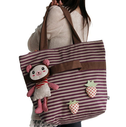 [Rabbit & Cherry] 100% Cotton Canvas Shoulder Tote Bag / Shopper Bag
