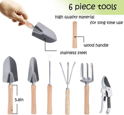 Bosonshop 9 PCS Garden Tools Set Ergonomic Wooden Handle Sturdy Stool with Detachable Tool Kit Perfect for Different Kinds of Gardening