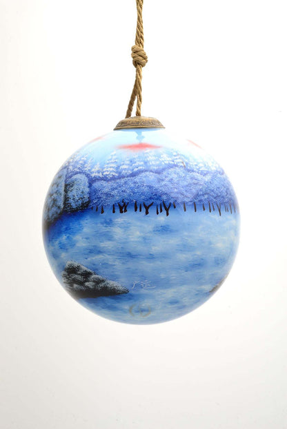Welcome Home Holiday House Hand Painted Glass Hanging Ornament
