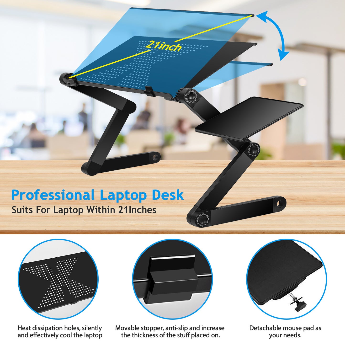 Foldable Laptop Table Bed Notebook Desk with Mouse Board Aluminum Alloy Breakfast Snacking Tray for Home Office Travel Use