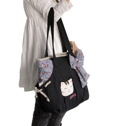 [Sweet Cat] 100% Cotton Canvas Shoulder Bag / Swingpack / Travel Bag