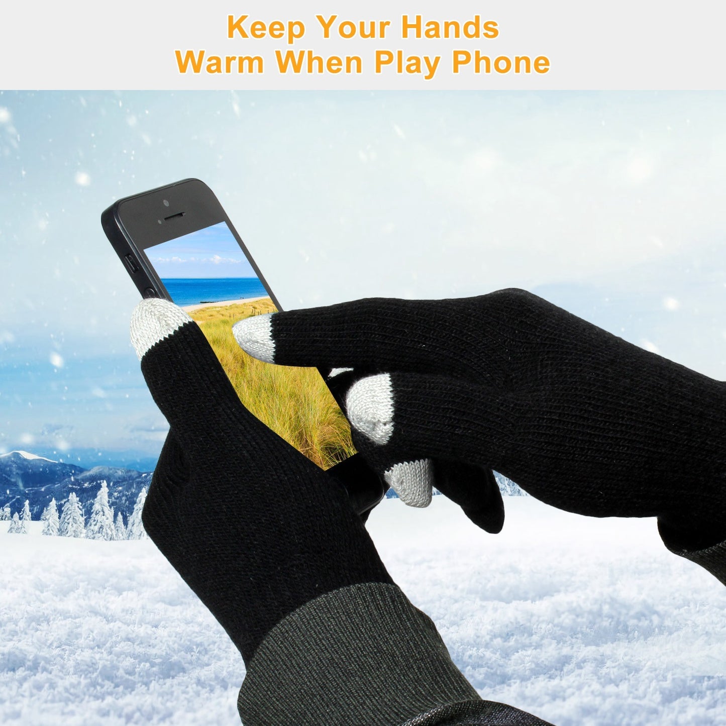 Unisex Touch Screen Gloves Full Finger Winter Warm Knitted Gloves For Warmth Running Cycling Camping Hiking