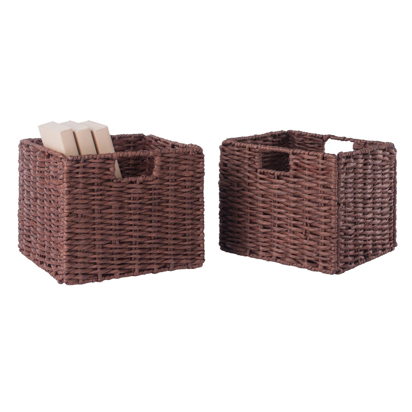 Tessa 2-Pc Woven Rope Basket Set, Foldable, Walnut