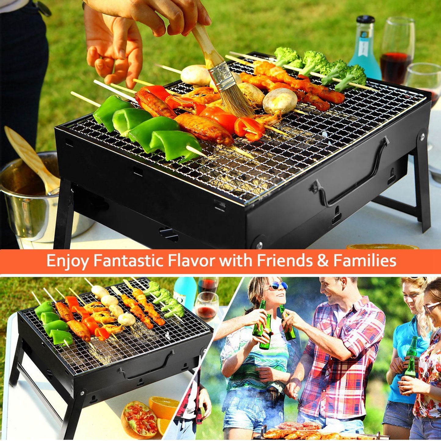 Foldable Portable BBQ Charcoal Grill Grill Lightweight Smoker Grill for Camping Picnics Garden Grilling