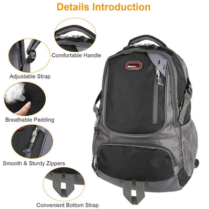 Unisex School Backpack Casual Travel Shoulder Bag W/ Adjustable Straps Dual-Water Bottle Pouch