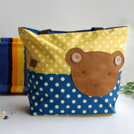 [Bear-Yellow] Blancho Applique Kids Fabric Art Tote Bag/Shopper Bag-Big Size (16.5*5.5*12.6)