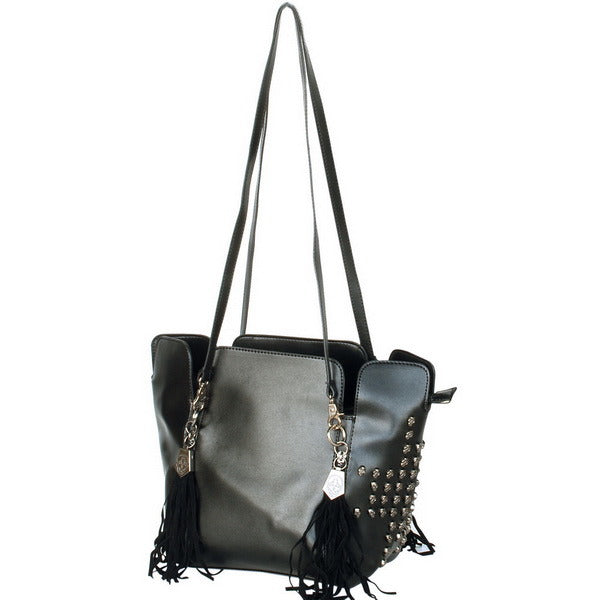 [Only You] Stylish Black Double Handle Leatherette Bag Handbag Purse