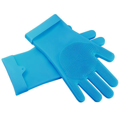 1 Pair Magic Silicone Brush Dishwashing Gloves Cleaning Sponge Pet Scrubber Heat Resistant Wash Gloves