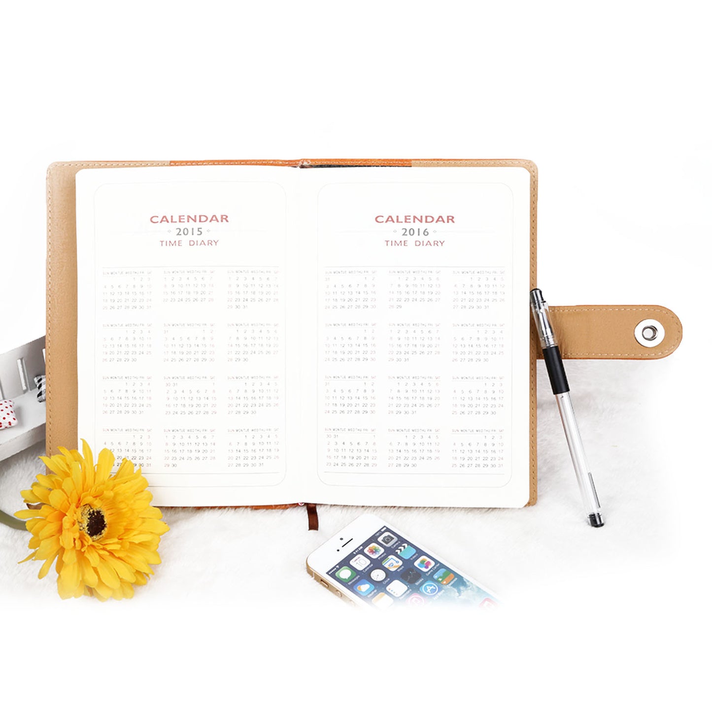PU Leather Cover Notebook Memopad with Calendar World Map and Silk Ribbon