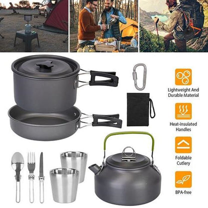 Outdoor Hiking Picnic Camping Cookware Set Picnic Stove Aluminum Pot Pans Kit