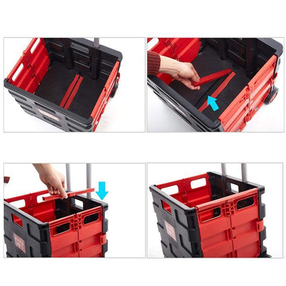 Bosonshop Folding Shopping Cart with Wheels, Collapsible Grocery Storage Transit Utility Hand Cart for Daily Use, 77 Lbs Capacity, Red & Black