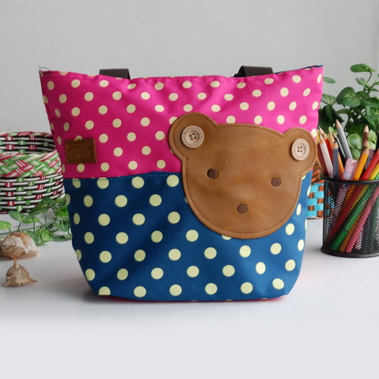[Bear-Rosered] Blancho Applique Kids Fabric Art Tote Bag/Shopper Bag-Middile size (13.3*5.1*10.6)