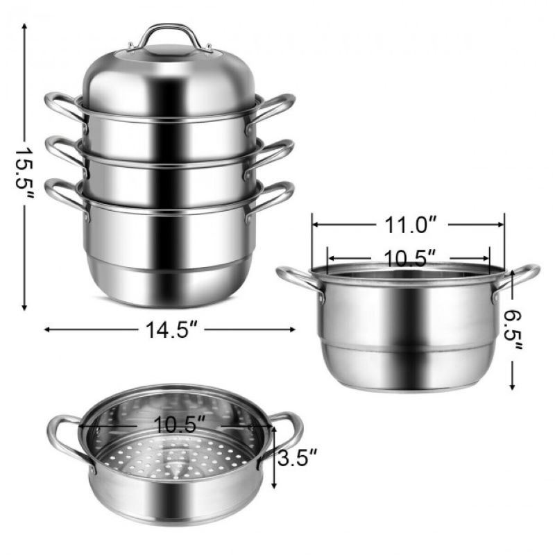 Kitchen Supplise 3 Tier Stainless Steel Saucepot Steamer Cookware Pot