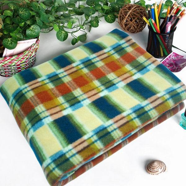 [Trendy Plaids - Blue/Green/Yellow] Soft Coral Fleece Throw Blanket (71 by 79 inches)