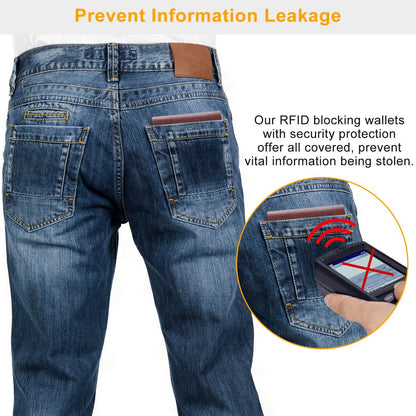 Men's Wallet PU Leather Bifold Purse Slim RFID Blocking Card Holder Cases w/ 2 ID Window Coin Pocket