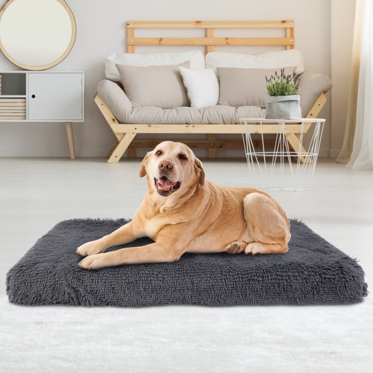 Dog Bed Soft Plush Cushion Cozy Warm Pet Crate Mat Dog Carpet Mattress with Long Plush for S M Dogs
