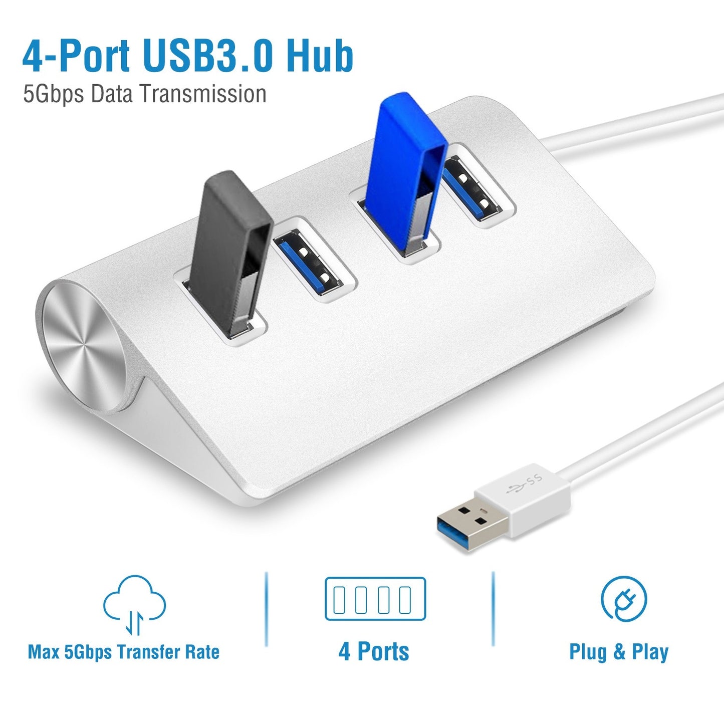 4 Ports USB3.0 Hub 5Gbps USB3.0 Aluminum Expansion Hub Splitter File Video Date Reader Transmission
