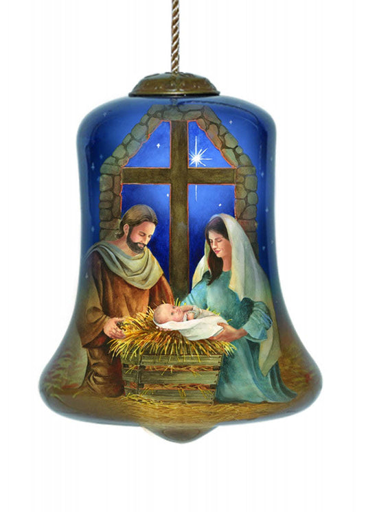 Christ is Born Hand Painted Glass Hanging Ornament