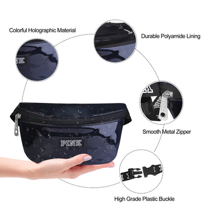 Women Shiny Leather Waist Pack Bag Adjustable Belt Bag for Traveling Casual Running Cycling