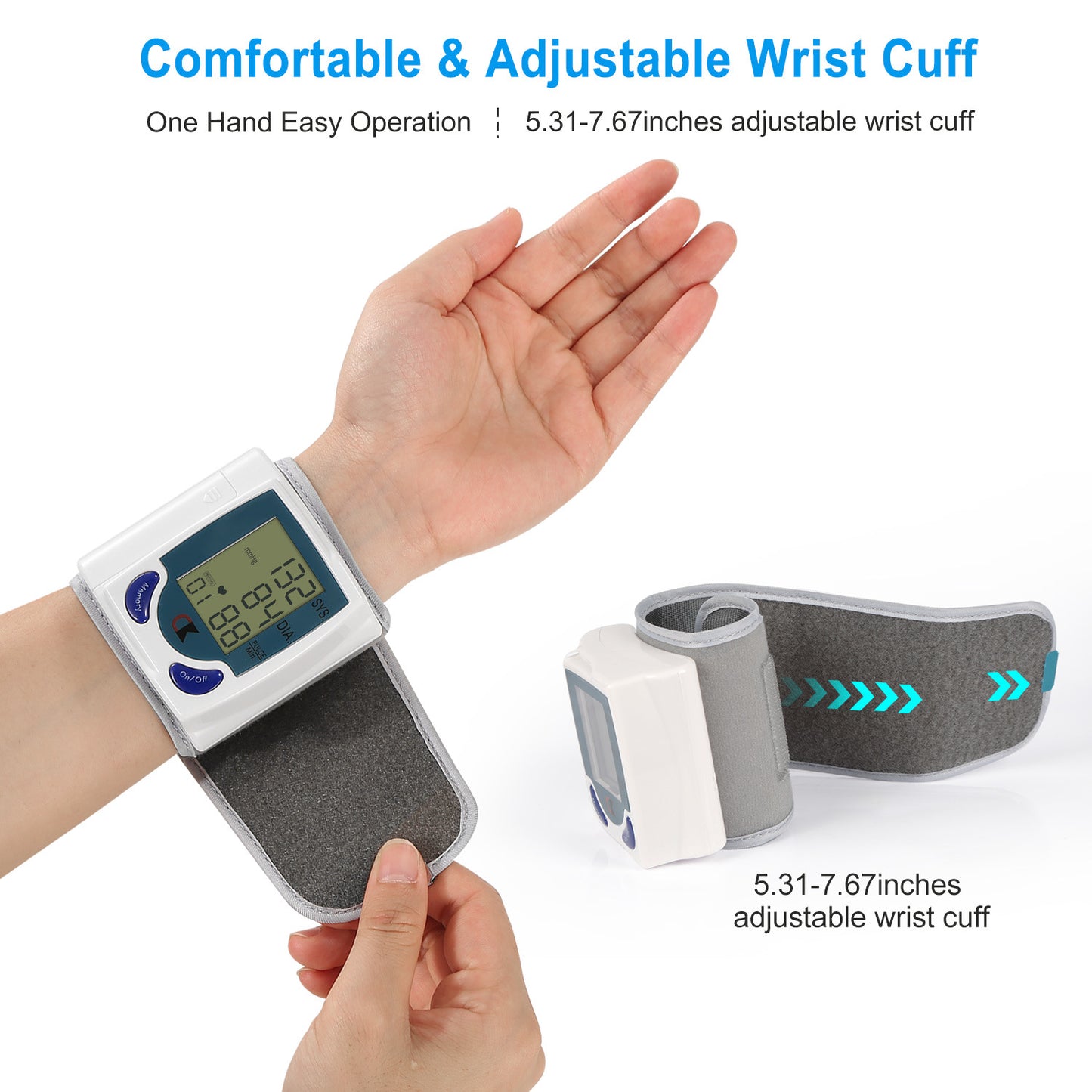 Blood Pressure Monitor Wrist Digital High Blood Pressure Cuff Heartbeat Tester with 60 Reading Memory