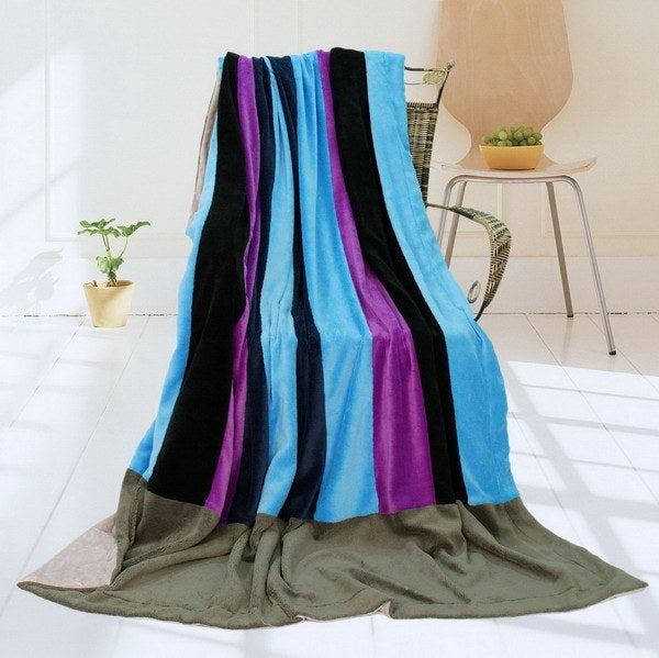Onitiva - [Pattaya Beach] Soft Coral Fleece Patchwork Throw Blanket (59 by 78.7 inches)