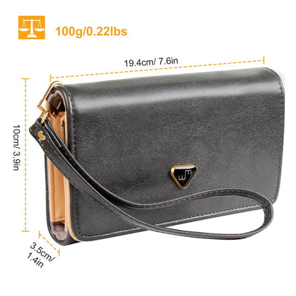 Women Wristlet Wallet PU Leather Lady Purse Credit Card Holder 4 Card Slots 3 Money Pouches 1 Coin Pocket