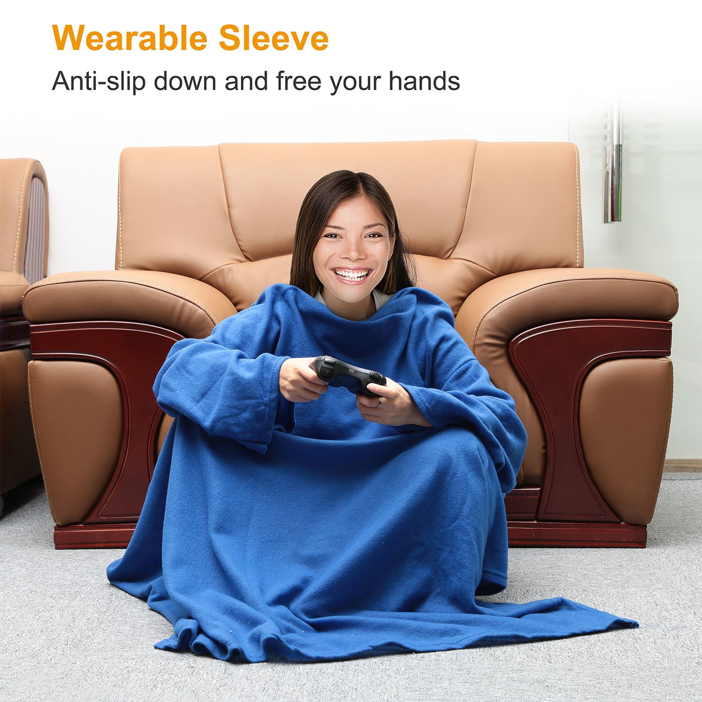 Wearable Fleece Blanket with Sleeves Cozy Warm Microplush Sofa Blanket Extra Soft Lightweight for Adult Women Men 3 Colors