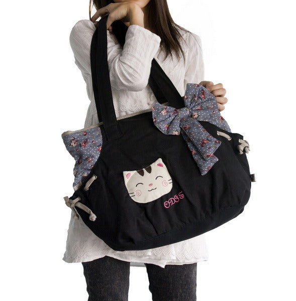 [Sweet Cat] 100% Cotton Canvas Shoulder Bag / Swingpack / Travel Bag