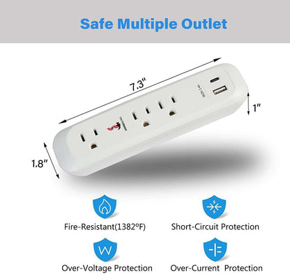Bosonshop Surge Protector Power Strip with 3 Outlet and USB Port(5V/2.4A) & Type-C Port(5V/3A), 6 Ft Extension Cord